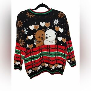 🎄 Vintage Adele Knitwear Bear Hug Holiday Sweater – Made in USA – Cozy & Cute!